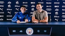 Phil Foden with director of football Hugo Viana after signing his new contract with Manchester City. Photo: Manchester City FC