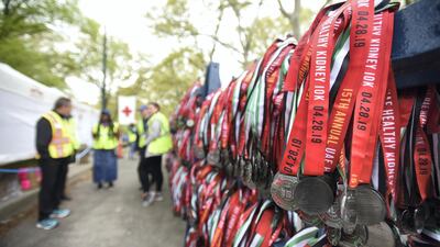 Medals are on display at the 2019 UAE Healthy Kidney 10K Run.