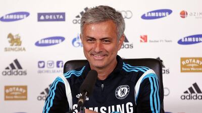 Chelsea manager Jose Mourinho takes questions at a press conference on Friday ahead of his team's match against Manchester United on Saturday. Matthew Childs / Action Images / Reuters / April 17, 2015