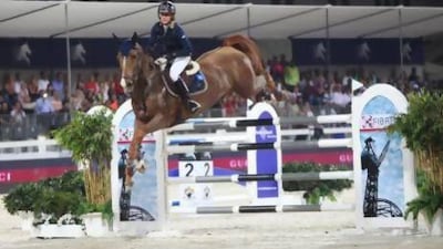 Katharina Offel, on board Fidji Island, won the final round of the Global Champions Tour (GCT) at Al Forsan Sports Resort in on Saturday - her first GCT triumph. Fatima Al Marzooqi / The National