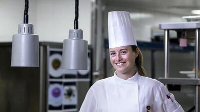 The Swiss-born chef Nelly Grossi, 21, in the kitchen of Spaccanapoli at the Crowne Plaza Abu Dhabi. Silvia Razgova / The National