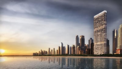 Above, an artist rendering of the 1/JBR project, a 46-storey tower that has a development value exceeding Dh1 billion. Courtesy Dubai Properties