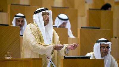 FNC member Ahmed Al Zaabi speaks during the FNC session in June. Silvia Razgova / The National