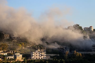 The scene of an Israeli strike on the southern Lebanese village of Deir Qanoun An Nahr on May 24. AFP