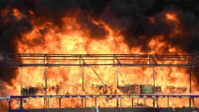 The haul of drugs goes up in flames in Yangon. AFP