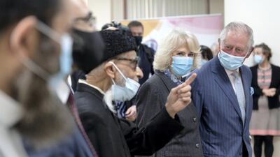 Prince Charles and Camilla visit a pop-up Covid-19 vaccination centre at Finsbury Park Mosque in London. Reuters