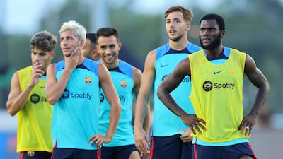 Franck Kessie looks on during a Barcelona training session ahead of the friendly game against Inter Miami. AFP
