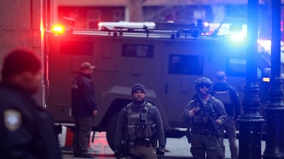 US security forces patrol near the Daniel Patrick Moynihan United States Courthouse, where Mr Maduro was due to appear. Reuters