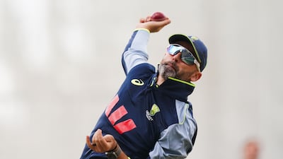 Australia's Nathan Lyon bowls during training. PA