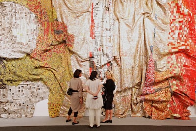 El Anatsui, In the World But Don't Know the World, 2009, October Gallery, London, on show at Art Dubai in 2010. Photo: Capital D Studio / Art Dubai