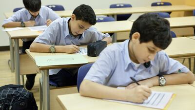 Dubai, September 11, 2011: New students take a test at the math class during their first day of school at Dubai International Academy. ( Jaime Puebla - The National Newspaper )