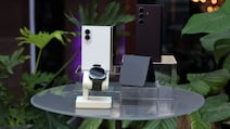 The Samsung Galaxy Z Fold8 in white, with the Galaxy Z Fold8 Ultra, Galaxy Z Flip8 and Galaxy Watch Ultra2 at a media preview in Dubai. Chris Whiteoak / The National