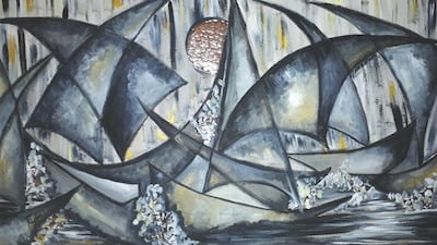 Egyptian Rehab Abouelnaga is an emerging artist who shows great talent with her abstracted piece of ships on the water.