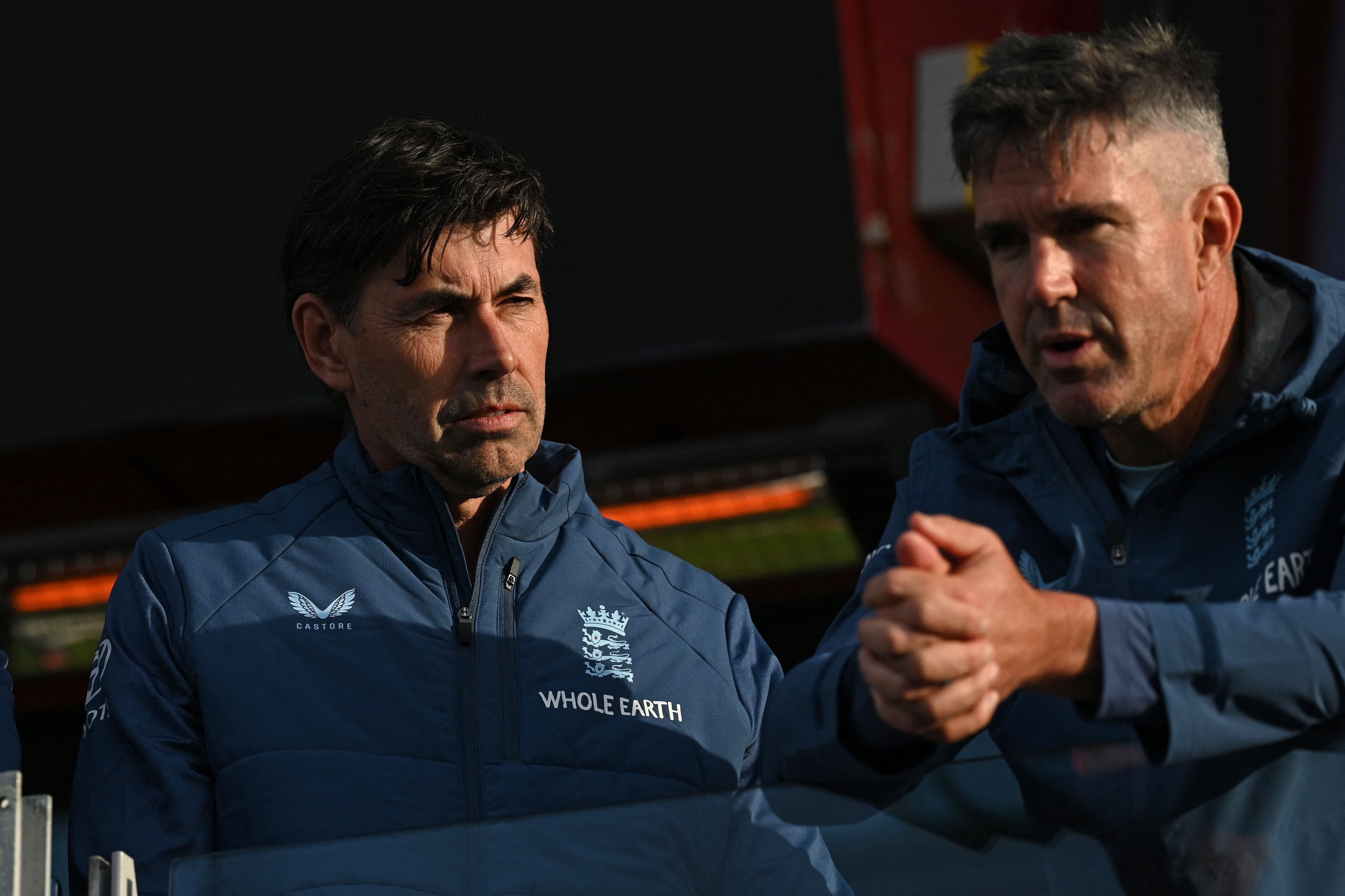 England's new Test team coach Stephen Fleming, left, with England's white-ball mentor Kevin Pietersen. AFP