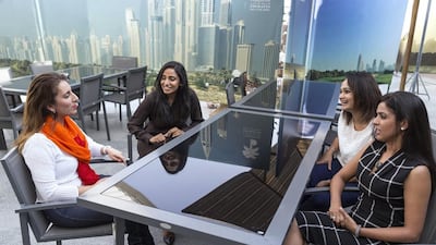 From left: Madhu Arora, Sherry Anna Sebastian, Gomathy Ramaswamy and Anvita Kapoor of Kaasdir organise twice-monthly meetings to discuss themes such as intuitive mentoring, Feng Shui and its relevance in business and women in the boardroom. Antonie Robertson / The National
