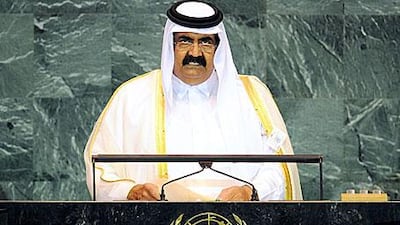 The emir of Qatar, Sheikh Hamad bin Khalifa Al Thani addresses the United Nations General Assembly.