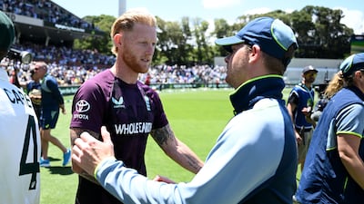 England captain Ben Stokes, left, shakes hands with Steve Smith of Australia after losing the third Test. Getty Images