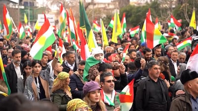 Iraqi Kurds take to the streets of Sulaymaniyah in support of Syrian Kurds after ceasefire deal