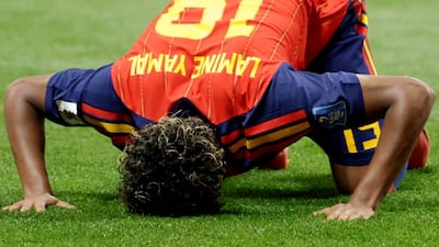 Yamal celebrates opening goal with sujood