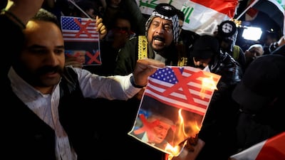 Iraqis protest outside US embassy in Baghdad over Trump interference