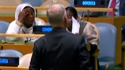Moment US delegate walks out on Iran's UNGA speech