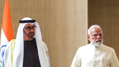 UAE President Sheikh Mohamed meets Indian Prime Minister Narendra Modi in Abu Dhabi