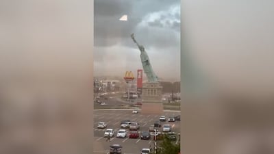 Moment replica Statue of Liberty is blown down in Brazil