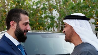 President Sheikh Mohamed meets Al Shara in Abu Dhabi