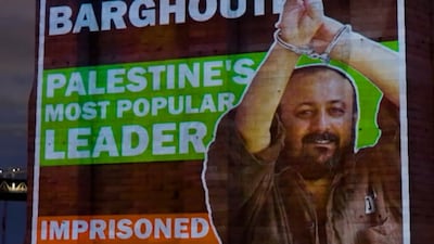 Activists project Marwan Barghouti onto Brooklyn Bridge
