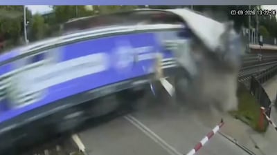 Train collides with lorry at level crossing in Poland
