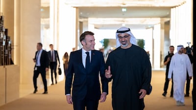 French President Emmanuel Macron arrives in UAE