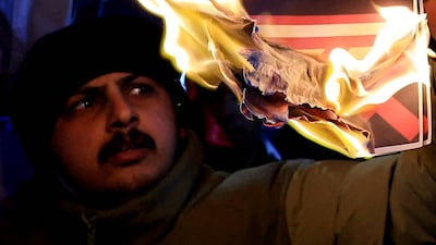 Iraqis protest outside US embassy in Baghdad